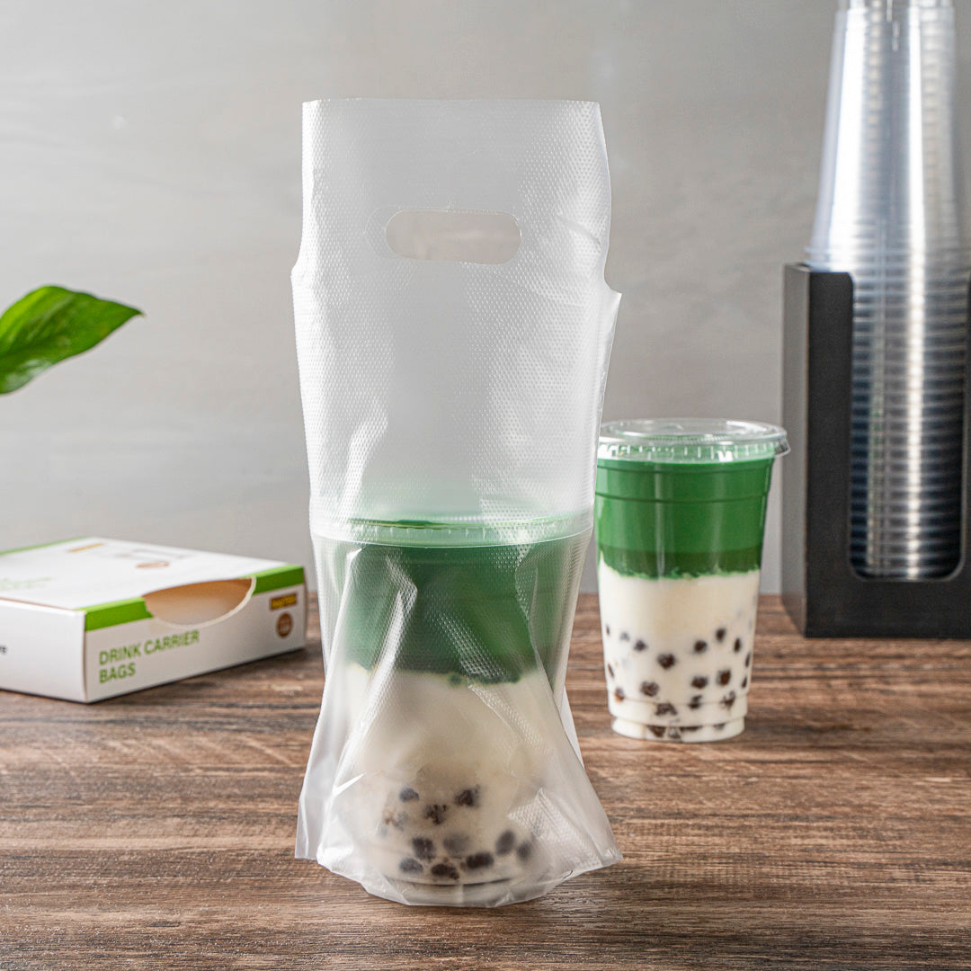 Bag Tek Clear Plastic Drink Carrier Bag - Fits 1 Cup - 6 1/4" x 3 1/4" x 11" - 100 count box