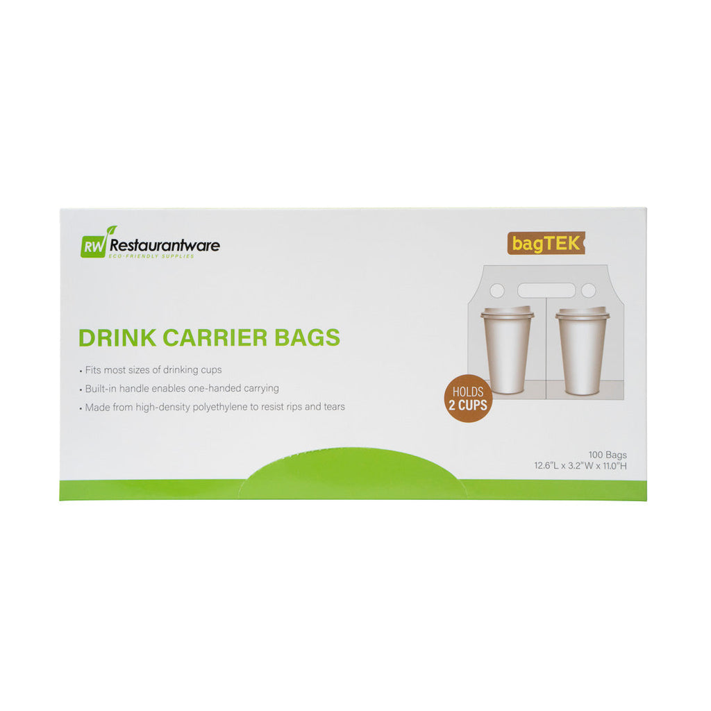 Bag Tek Clear Plastic Drink Carrier Bag - Fits 2 Cups - 12 1/2" x 3 1/4" x 11" - 100 count box