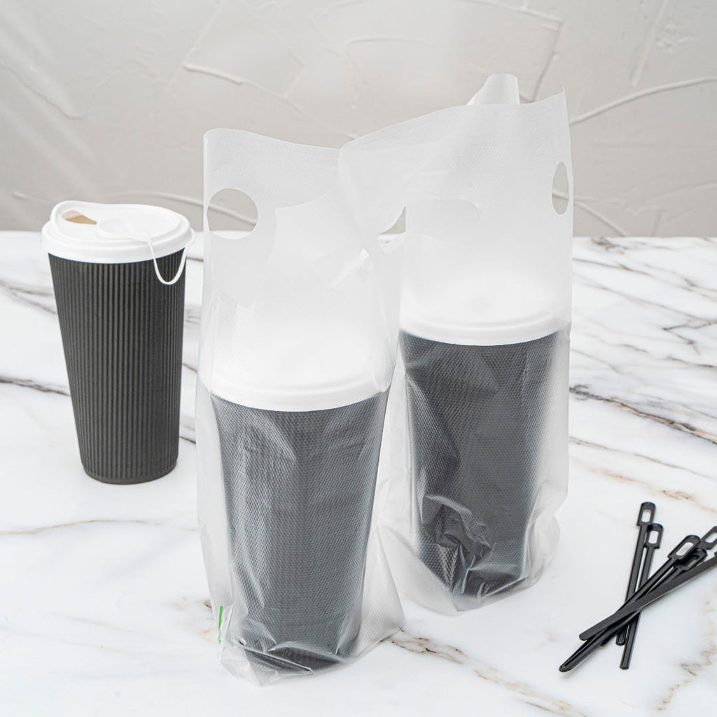 Bag Tek Clear Plastic Drink Carrier Bag - Fits 2 Cups - 12 1/2" x 3 1/4" x 11" - 100 count box