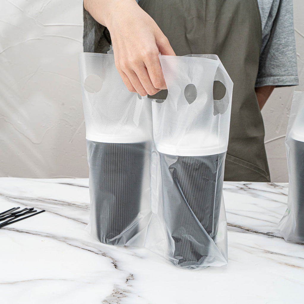 Bag Tek Clear Plastic Drink Carrier Bag - Fits 2 Cups - 12 1/2" x 3 1/4" x 11" - 100 count box