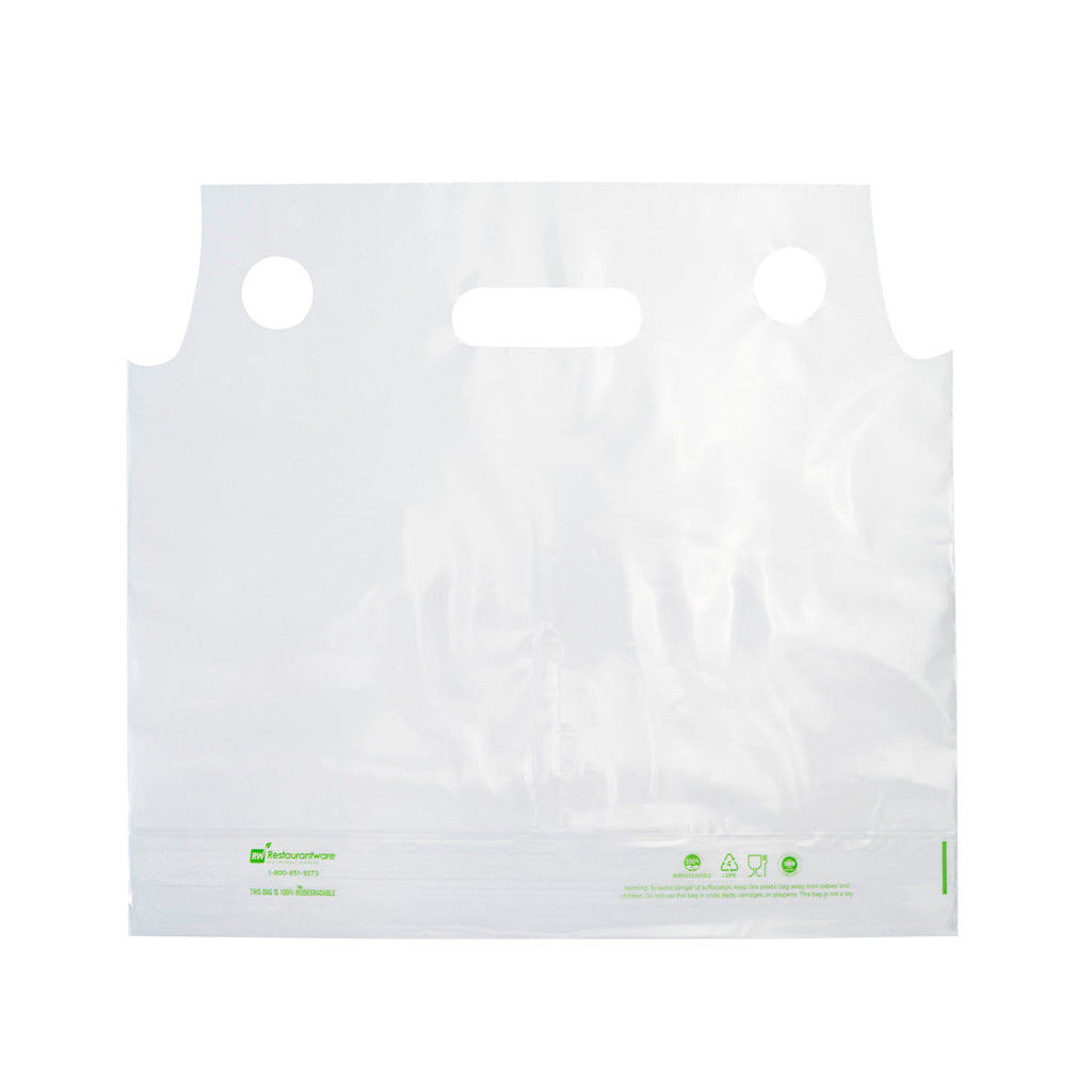 Basic Nature Clear Plastic Drink Carrier Bag - Fits 2 Cups, Biodegradable - 12 1/2" x 3 1/4" x 11" - 100 count box