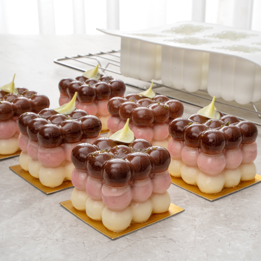 Pastry Tek Silicone Bubble Cube Baking Mold - 6-Compartment - 10 count box