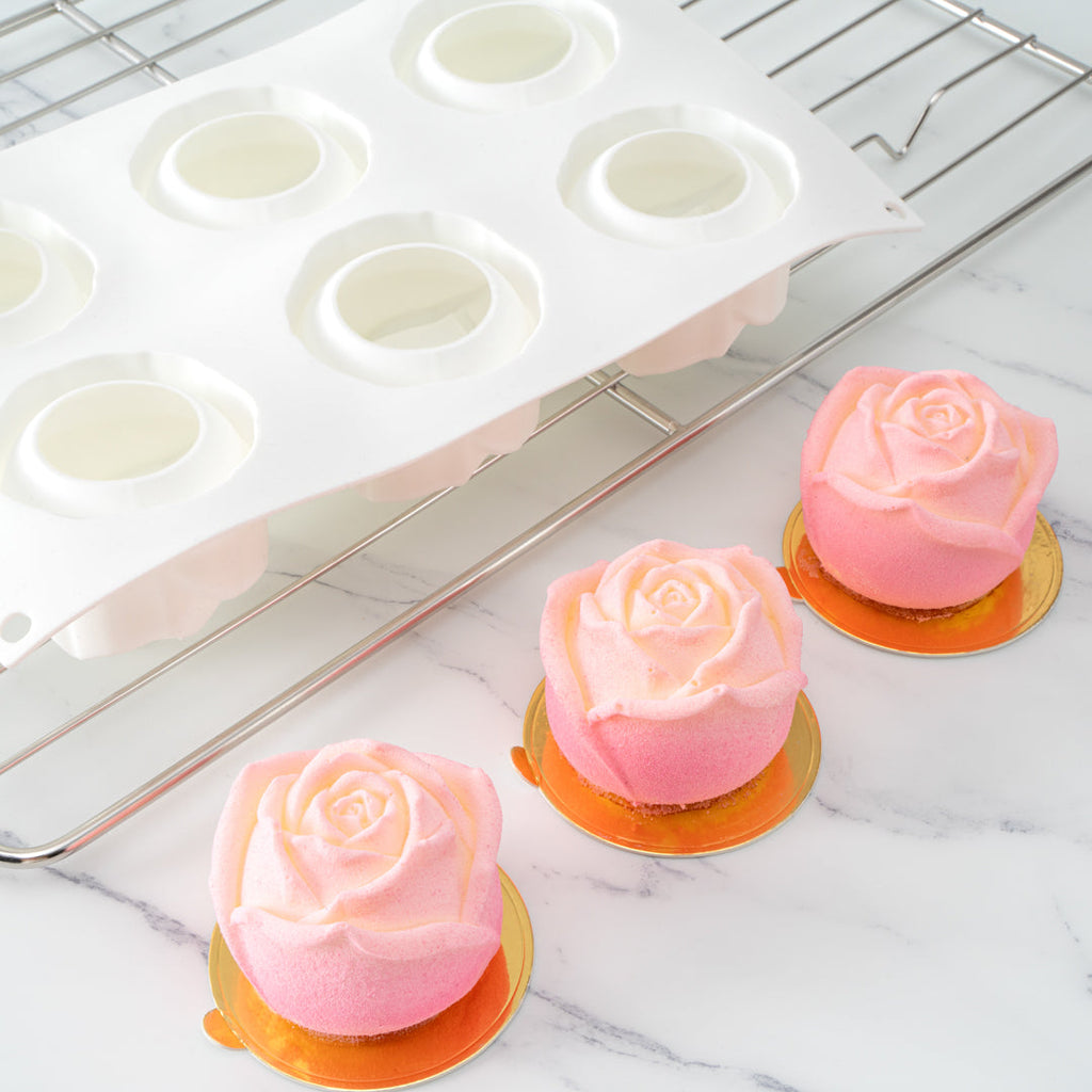 Pastry Tek Silicone Rose Baking Mold - 6-Compartment - 10 count box