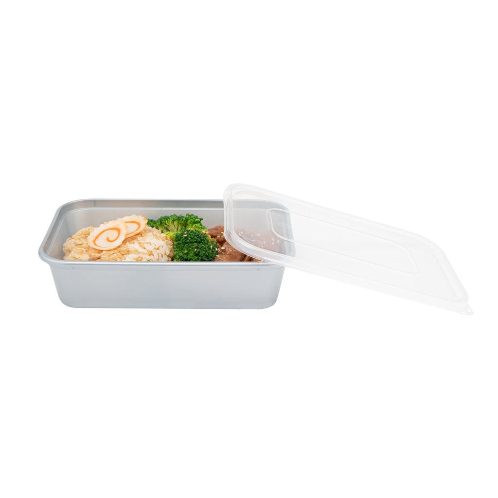 Futura 17 oz Silver Plastic Take Out Container - with Clear Lid, Microwavable - 6 3/4" x 4 1/2" x 2" - 100 count box