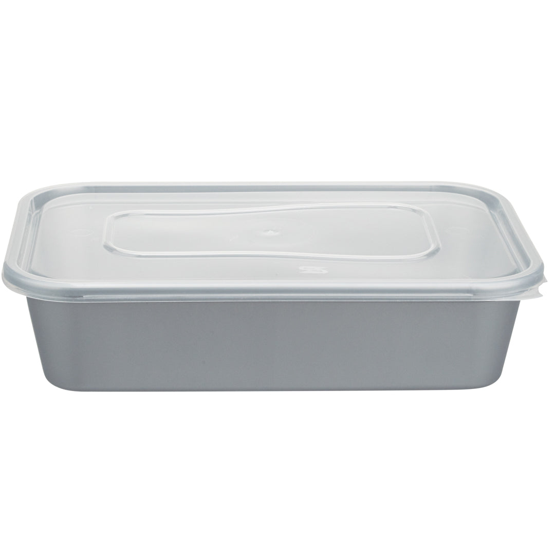Futura 17 oz Silver Plastic Take Out Container - with Clear Lid, Microwavable - 6 3/4" x 4 1/2" x 2" - 100 count box