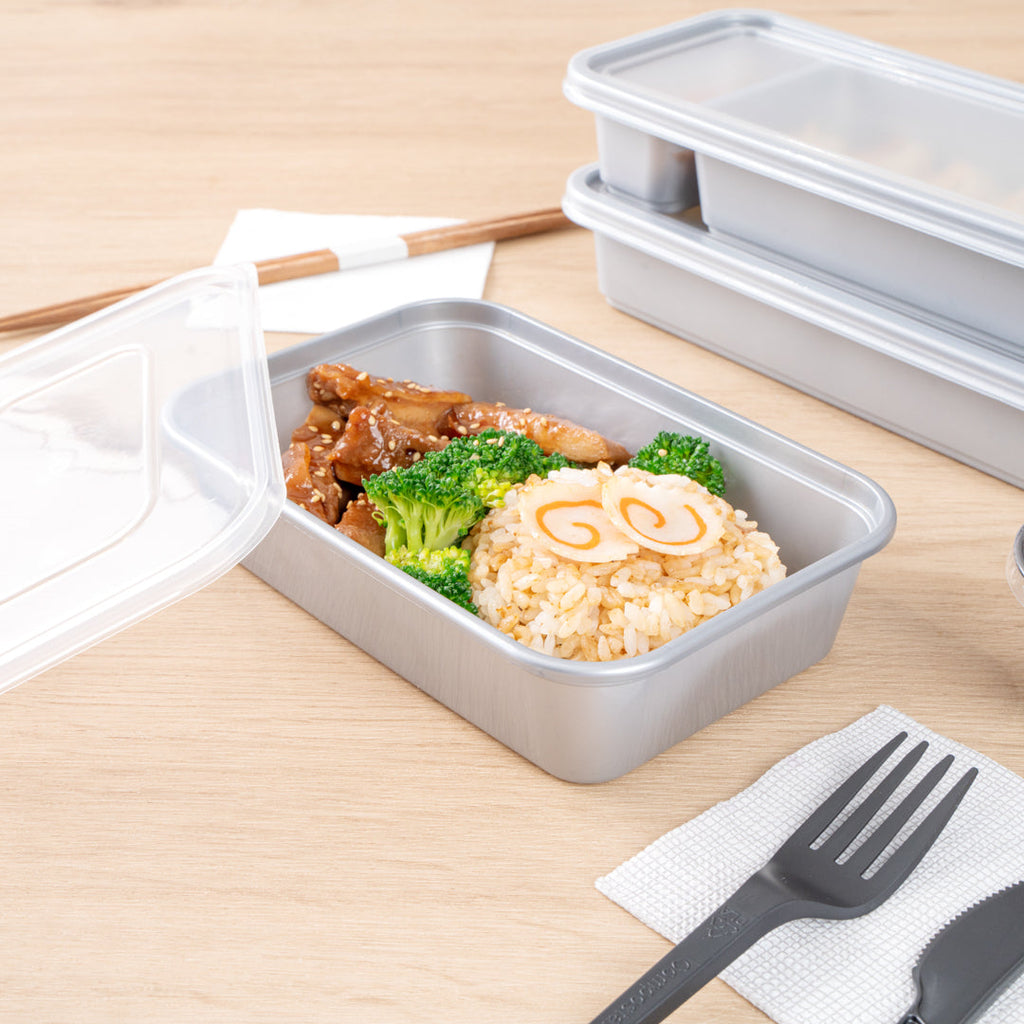 Futura 17 oz Silver Plastic Take Out Container - with Clear Lid, Microwavable - 6 3/4" x 4 1/2" x 2" - 100 count box