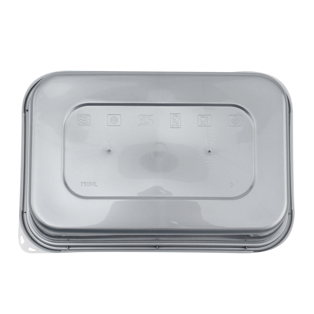 Futura 25 oz Silver Plastic Take Out Container - with Clear Lid, Microwavable - 6 3/4" x 4 1/2" x 2 1/4" - 100 count box