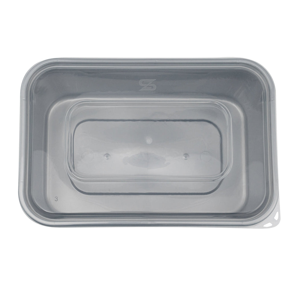 Futura 32 oz Silver Plastic Take Out Container - with Clear Lid, Microwavable, Inserts Available - 6 3/4" x 4 1/2" x 2 3/4" - 100 count box
