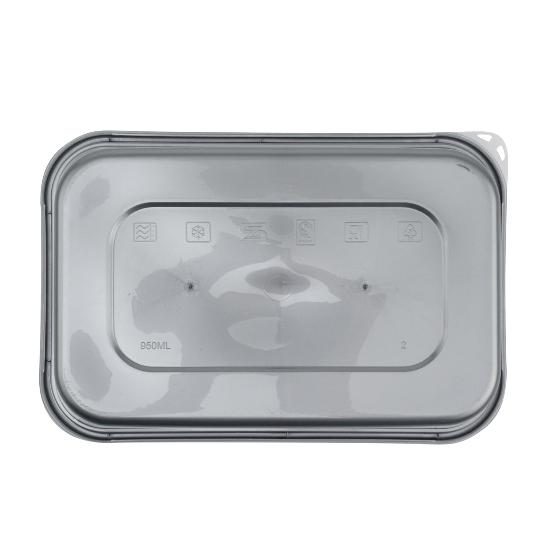 Futura 32 oz Silver Plastic Take Out Container - with Clear Lid, Microwavable, Inserts Available - 6 3/4" x 4 1/2" x 2 3/4" - 100 count box