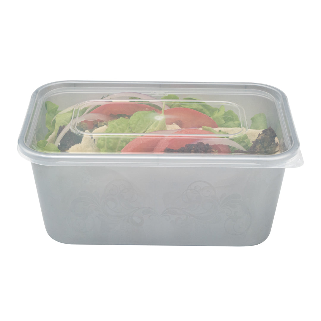 Futura 37 oz Silver Plastic Take Out Container - with Clear Lid, Microwavable, Inserts Available - 6 3/4" x 4 1/2" x 2 3/4" - 100 count box