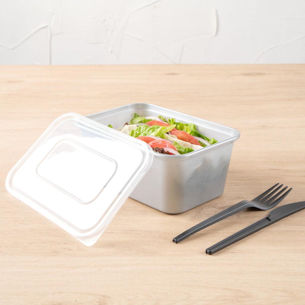 Futura 37 oz Silver Plastic Take Out Container - with Clear Lid, Microwavable, Inserts Available - 6 3/4" x 4 1/2" x 2 3/4" - 100 count box