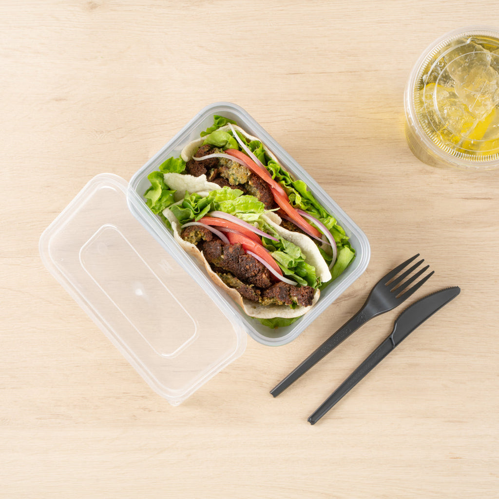Futura 37 oz Silver Plastic Take Out Container - with Clear Lid, Microwavable, Inserts Available - 6 3/4" x 4 1/2" x 2 3/4" - 100 count box