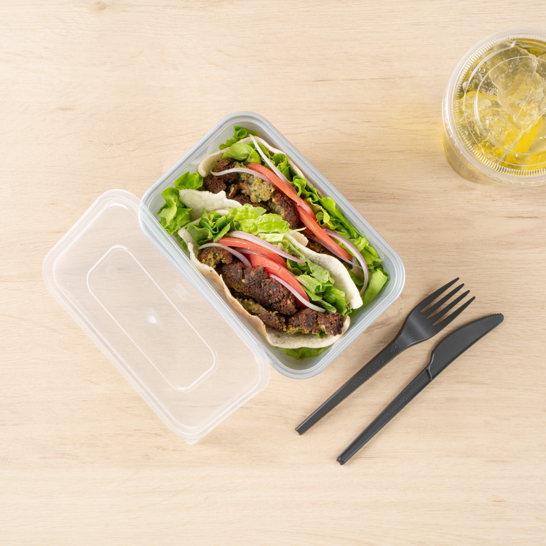 Futura 37 oz Silver Plastic Take Out Container - with Clear Lid, Microwavable, Inserts Available - 6 3/4" x 4 1/2" x 2 3/4" - 100 count box