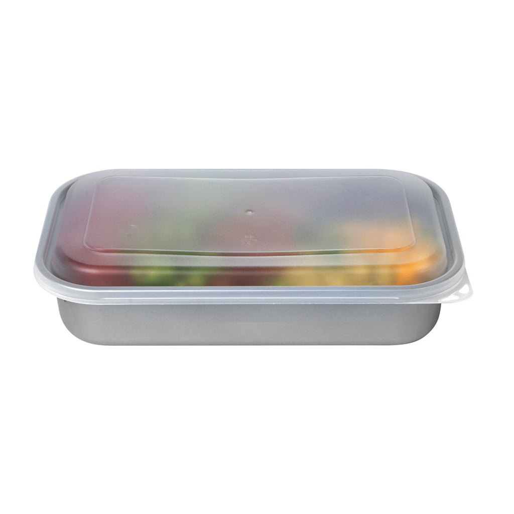 Futura 24 oz Silver Plastic Heavy Duty Container - with Frosted Lid, Microwavable, Inserts Available - 8 1/4" x 5" x 2 1/4" - 100 count box