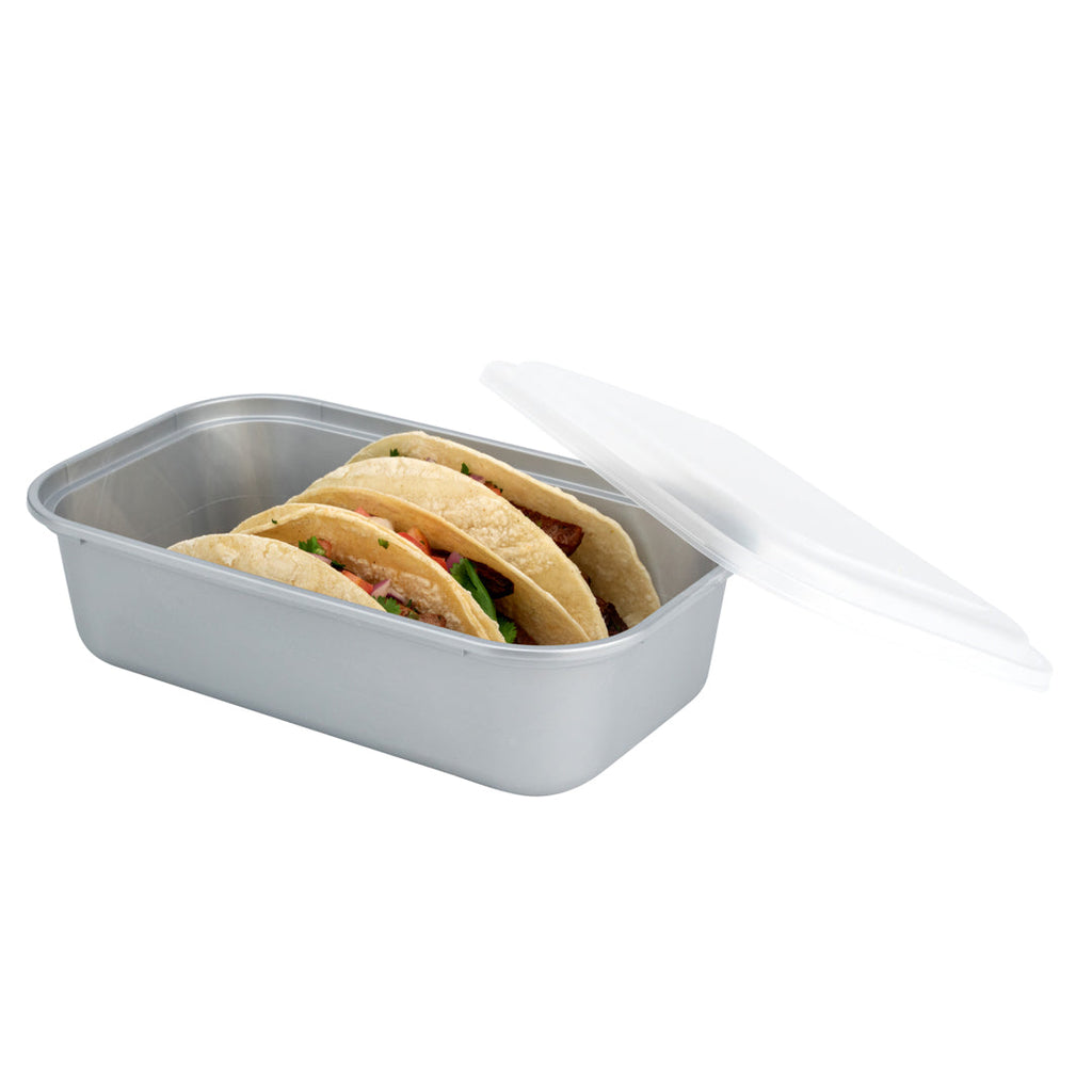 Futura 34 oz Silver Plastic Heavy Duty Container - with Frosted Lid, Microwavable, Inserts Available - 8 1/4" x 5" x 2 1/2" - 100 count box