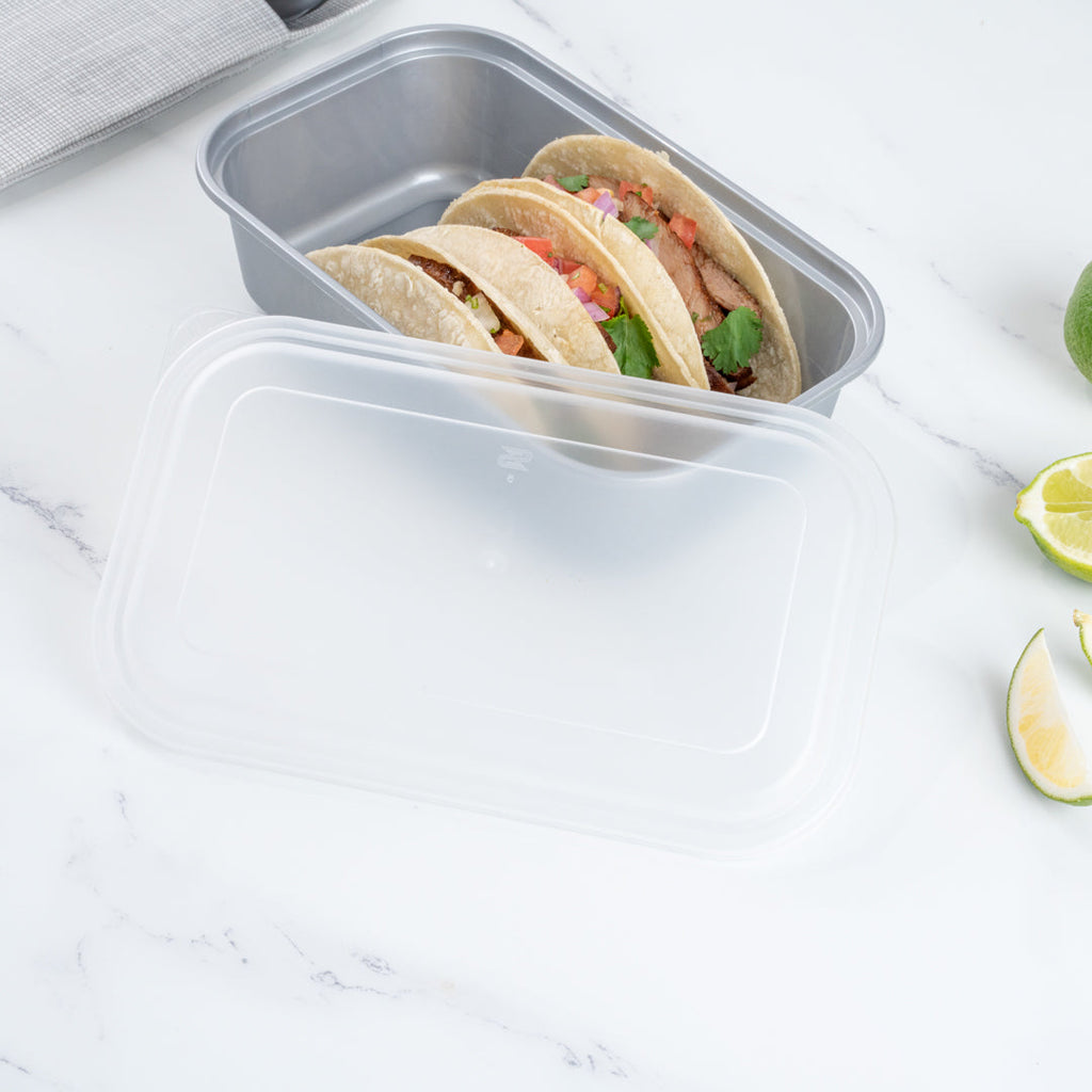 Futura 34 oz Silver Plastic Heavy Duty Container - with Frosted Lid, Microwavable, Inserts Available - 8 1/4" x 5" x 2 1/2" - 100 count box