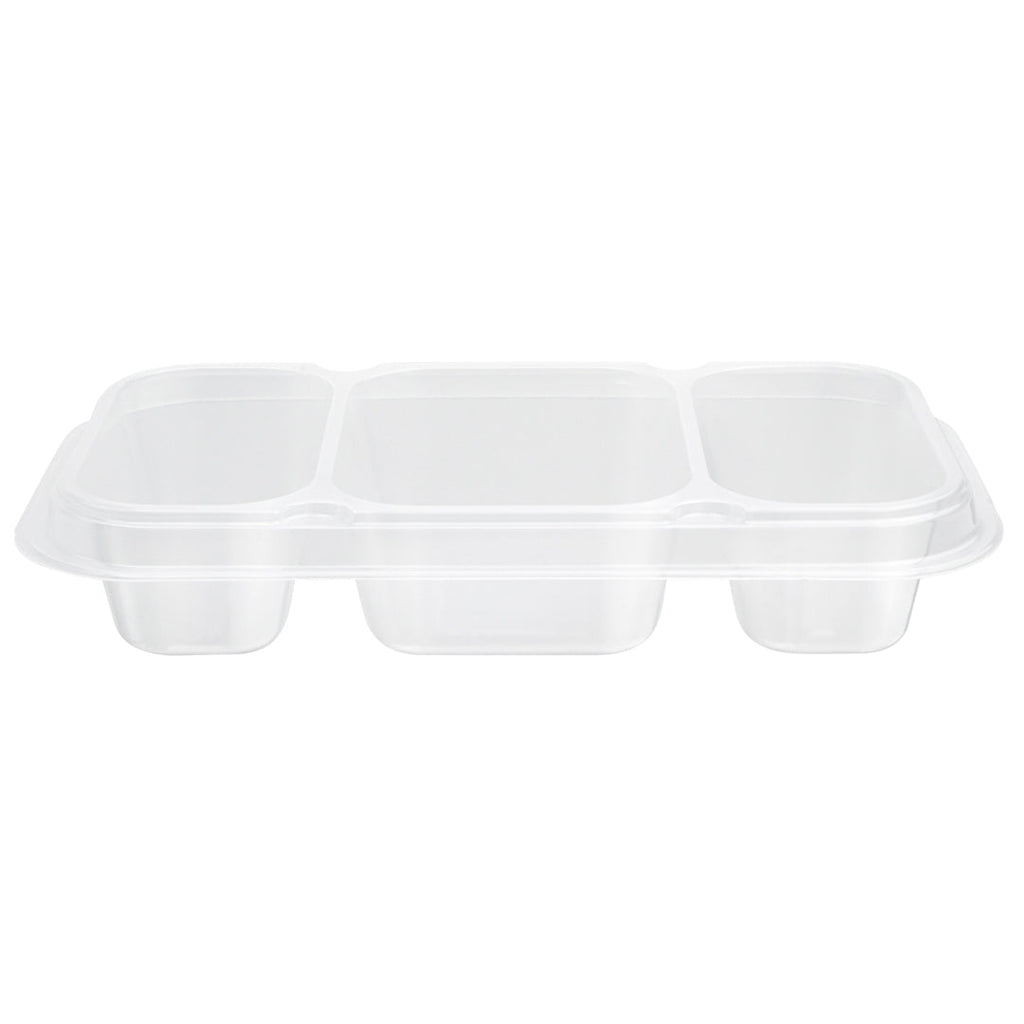 Futura 15 oz Clear Plastic Heavy Duty 3-Compartment Insert Tray - Fits 24, 34 and 44 oz Containers, Microwavable - 100 count box