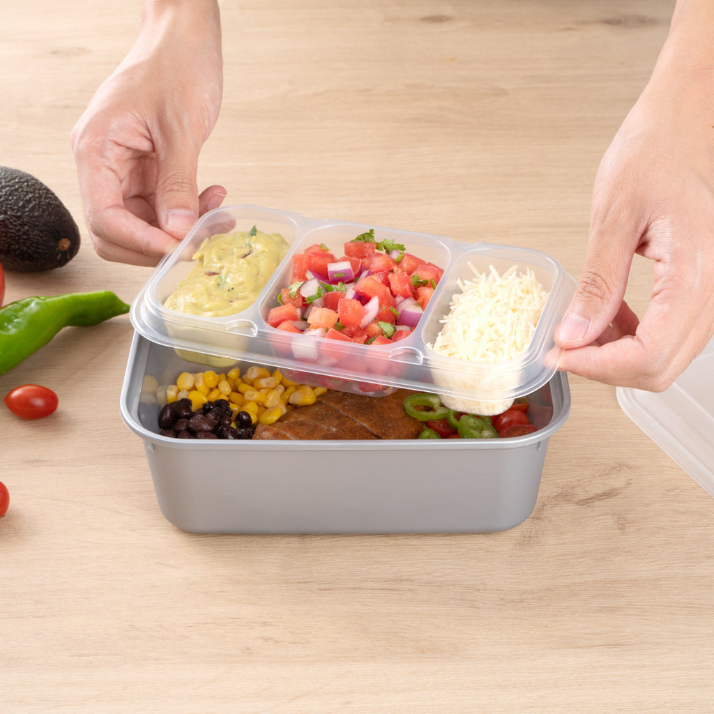 Futura 15 oz Clear Plastic Heavy Duty 3-Compartment Insert Tray - Fits 24, 34 and 44 oz Containers, Microwavable - 100 count box