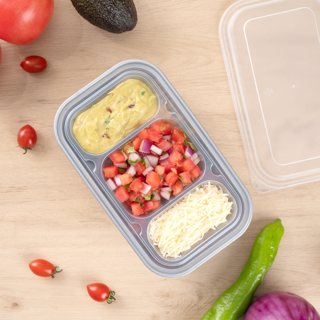 Futura 15 oz Clear Plastic Heavy Duty 3-Compartment Insert Tray - Fits 24, 34 and 44 oz Containers, Microwavable - 100 count box