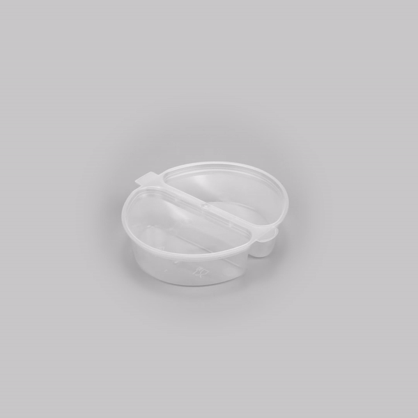 Futura 6 oz Clear Plastic Snack / Condiment Container - with Lid, 2-Compartment, Microwavable - 4" x 3 1/4" x 1" - 100 count box