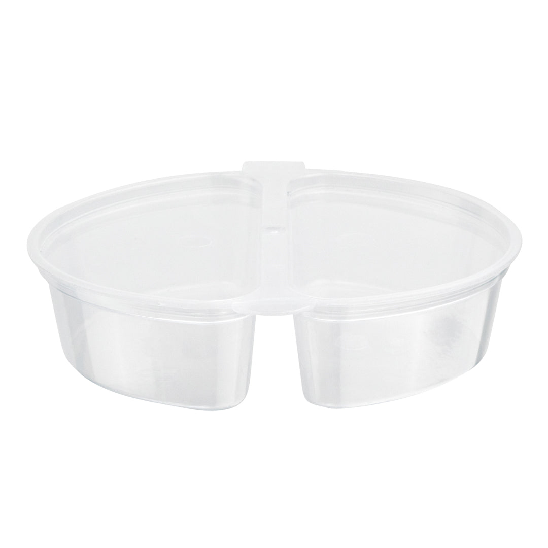 Futura 6 oz Clear Plastic Snack / Condiment Container - with Lid, 2-Compartment, Microwavable - 4" x 3 1/4" x 1" - 100 count box