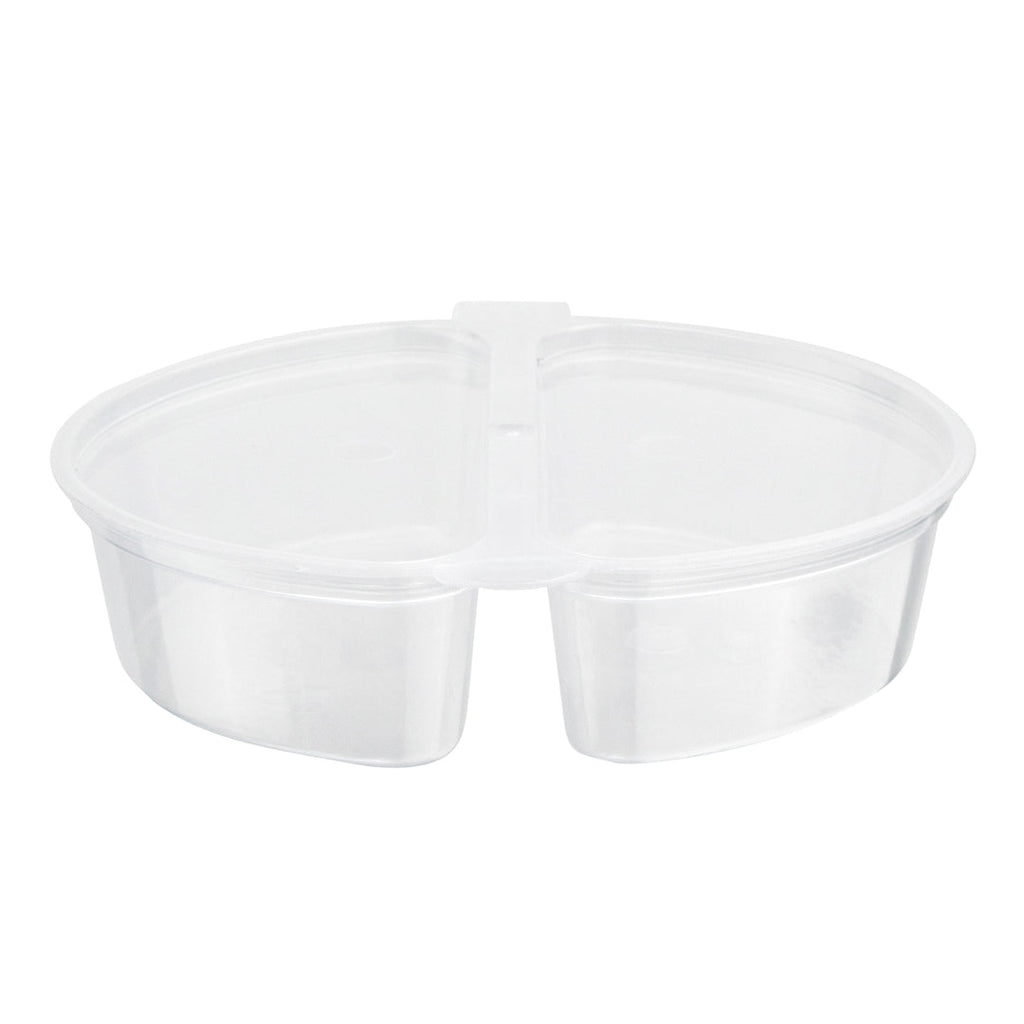 Futura 6 oz Clear Plastic Snack / Condiment 2-Compartment Container - with Lid, Microwavable - 4" x 3 3/4" x 1" - 500 count box