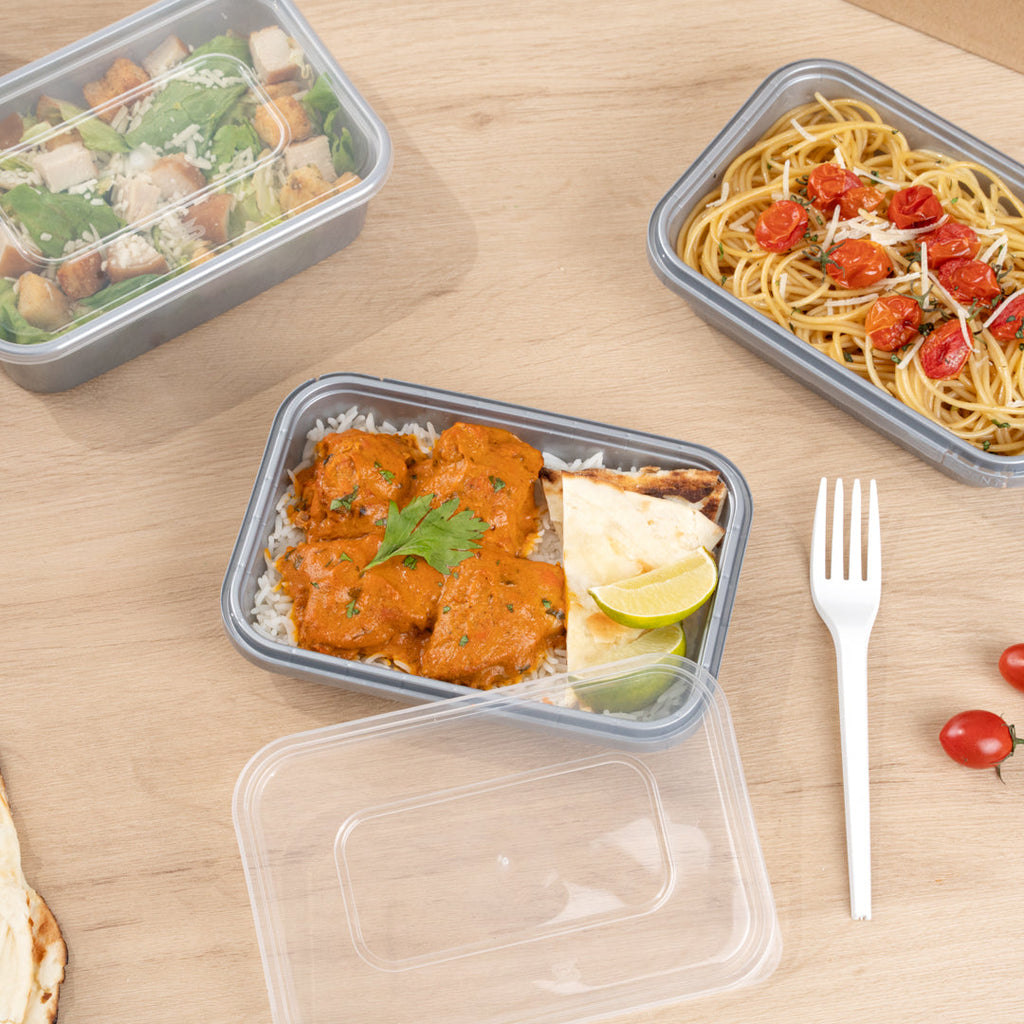Futura 18 oz Silver Plastic Tamper-Evident Container - with Clear Lid, Microwavable - 7" x 4 3/4" x 1 1/4" - 100 count box