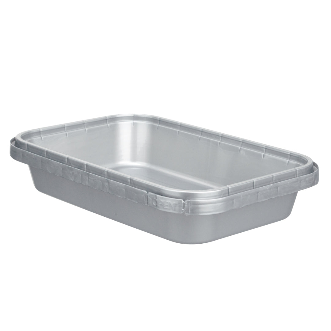 Futura 18 oz Silver Plastic Tamper-Evident Container - with Clear Lid, Microwavable - 7" x 4 3/4" x 1 1/4" - 100 count box