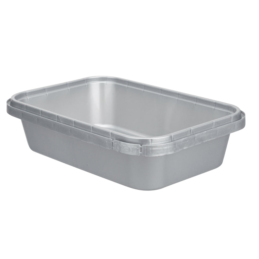 Futura 24 oz Silver Plastic Tamper-Evident Container - with Clear Lid, Microwavable - 7" x 4 3/4" x 1 3/4" - 100 count box