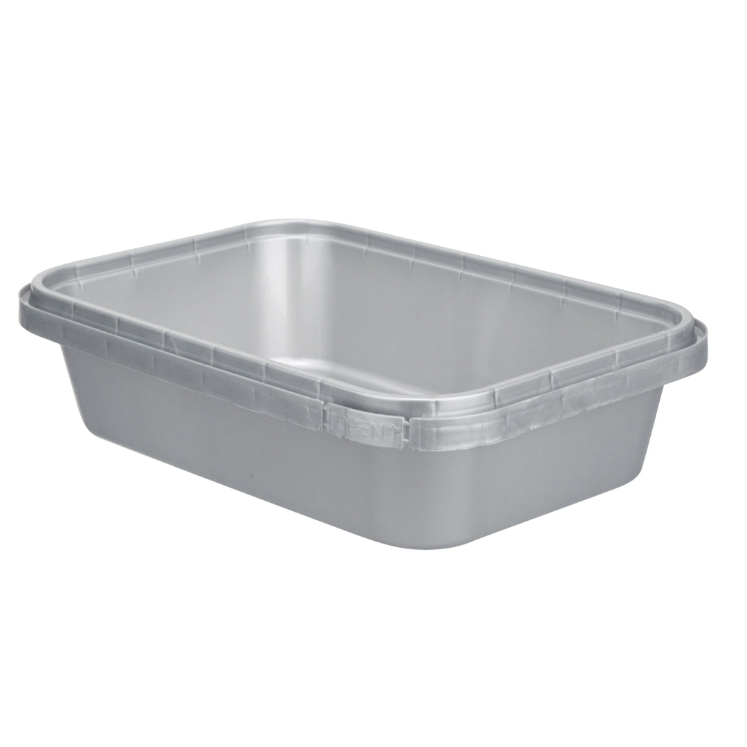 Futura 24 oz Silver Plastic Tamper-Evident Container - with Clear Lid, Microwavable - 7" x 4 3/4" x 1 3/4" - 100 count box