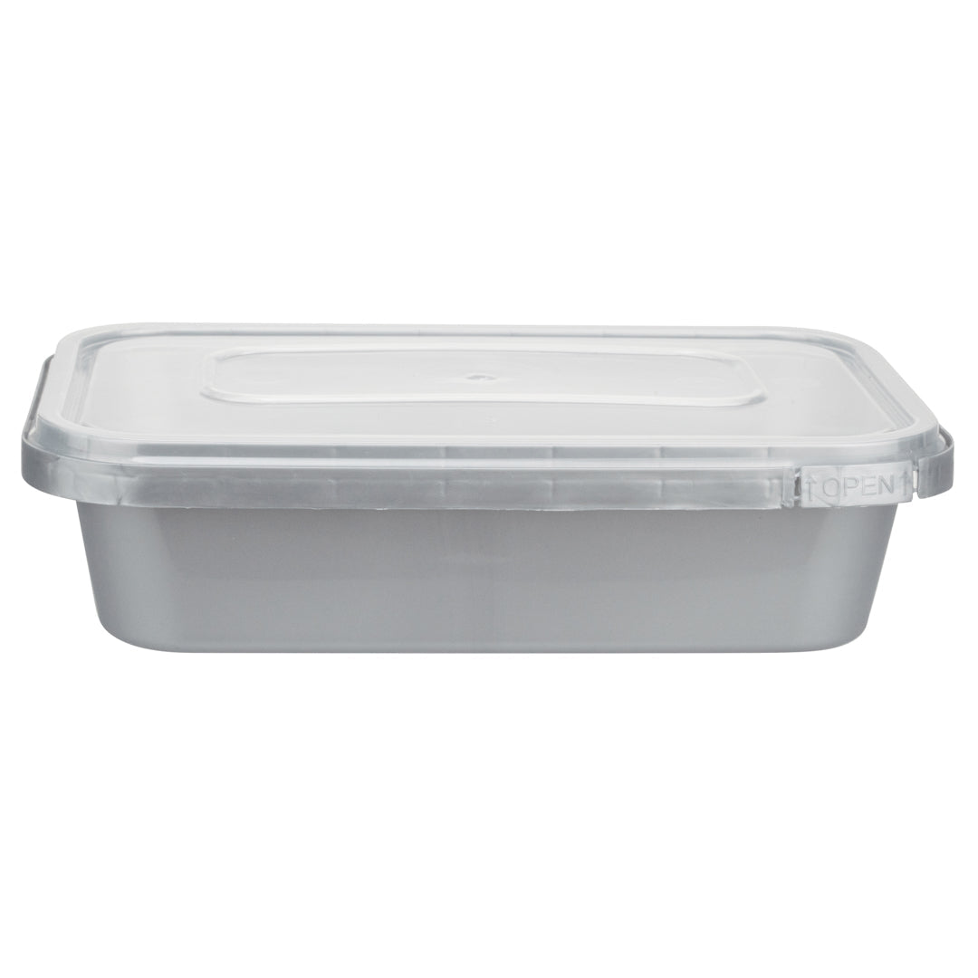 Futura 24 oz Silver Plastic Tamper-Evident Container - with Clear Lid, Microwavable - 7" x 4 3/4" x 1 3/4" - 100 count box