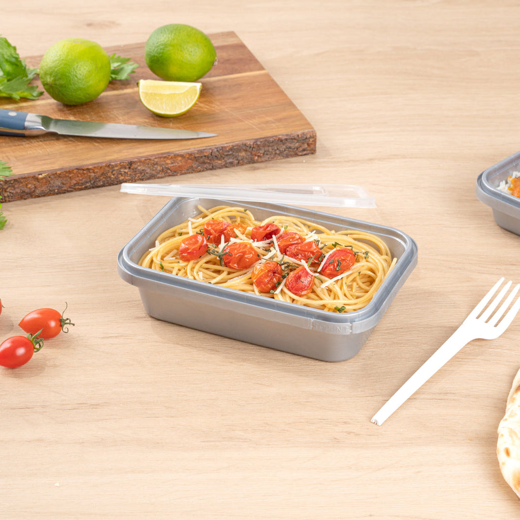 Futura 24 oz Silver Plastic Tamper-Evident Container - with Clear Lid, Microwavable - 7" x 4 3/4" x 1 3/4" - 100 count box