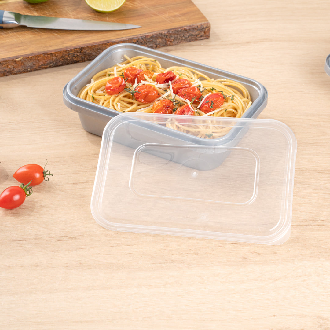 Futura 24 oz Silver Plastic Tamper-Evident Container - with Clear Lid, Microwavable - 7" x 4 3/4" x 1 3/4" - 100 count box