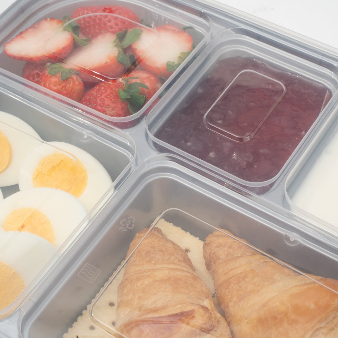 Futura 62 oz Silver Plastic Tamper-Evident 5-Compartment Container - with Clear Lid, Microwavable - 11" x 8 1/2" x 1 3/4" - 100 count box