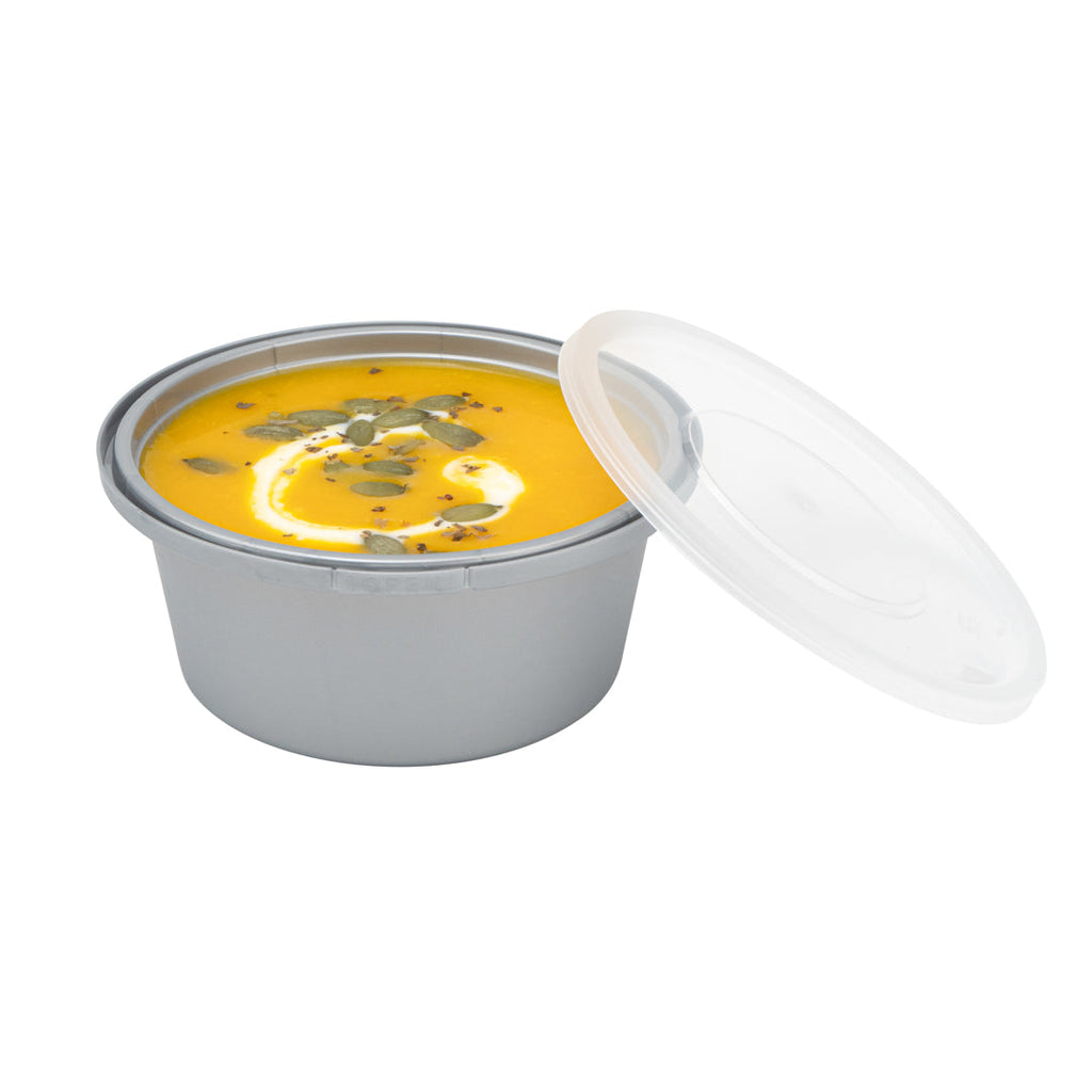 Futura 8 oz Silver Plastic Tamper-Evident Bowl - with Clear Lid, Microwavable - 4 1/4" x 3 1/4" x 1 3/4" - 100 count box