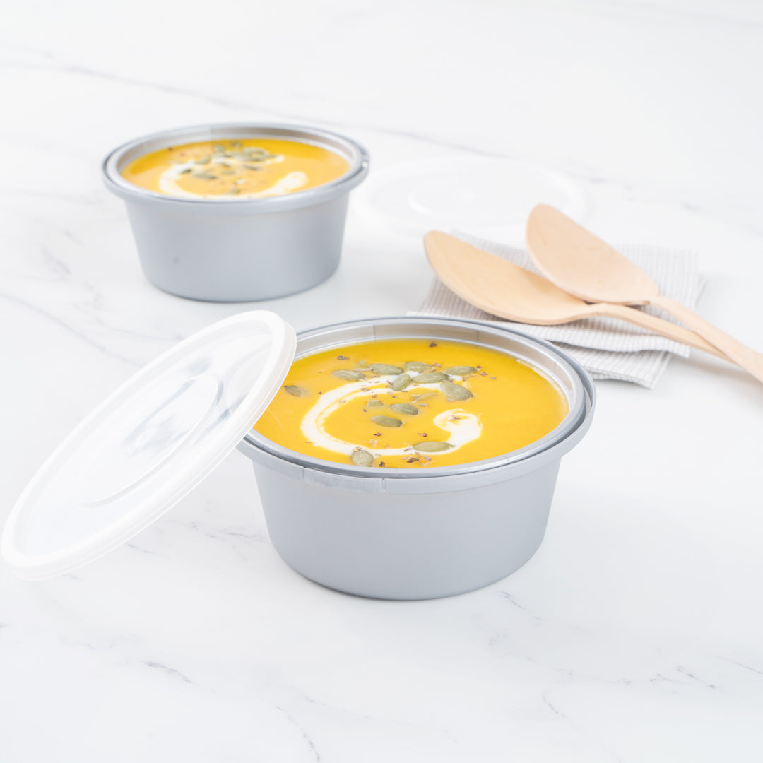 Futura 8 oz Silver Plastic Tamper-Evident Bowl - with Clear Lid, Microwavable - 4 1/4" x 3 1/4" x 1 3/4" - 100 count box