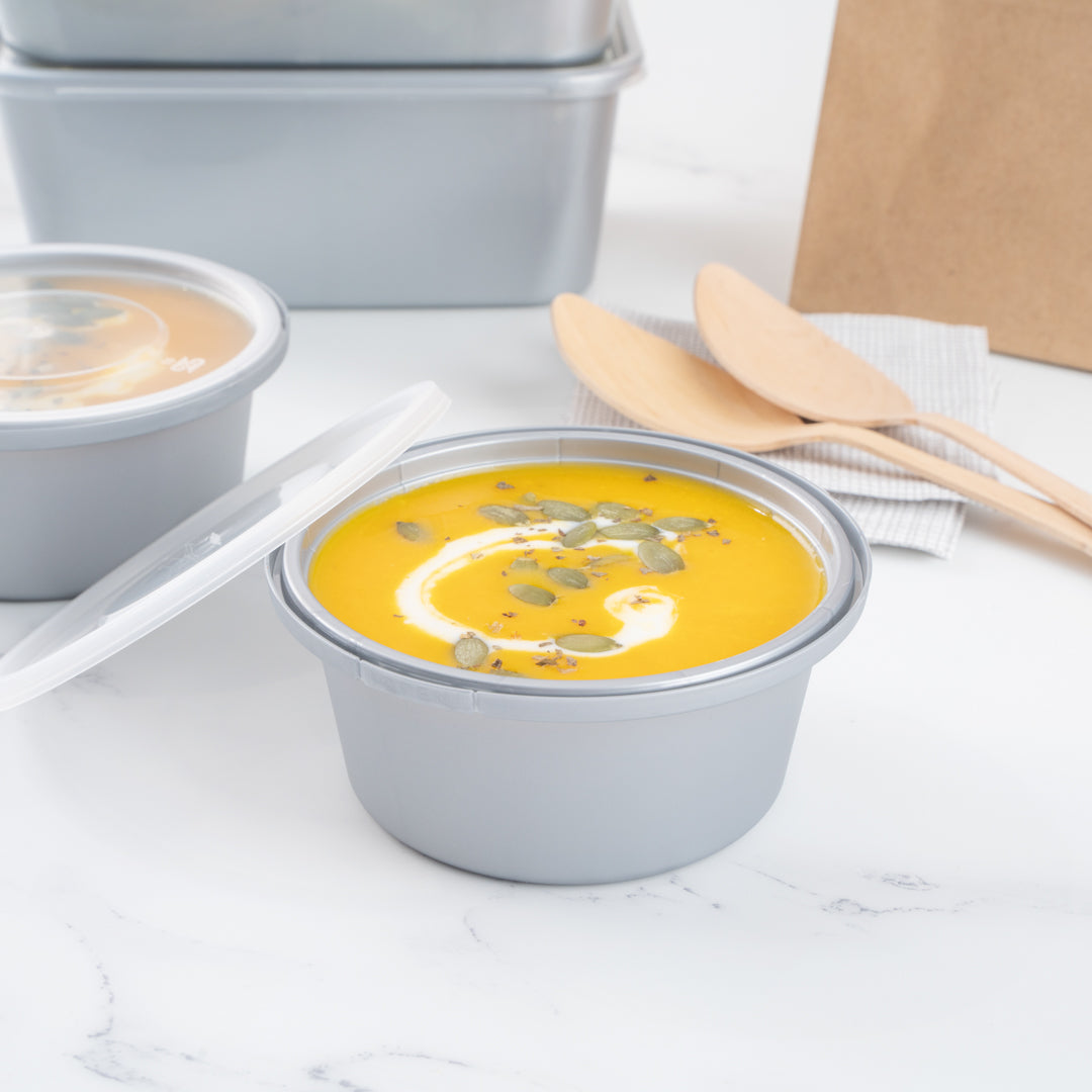 Futura 8 oz Silver Plastic Tamper-Evident Bowl - with Clear Lid, Microwavable - 4 1/4" x 3 1/4" x 1 3/4" - 100 count box