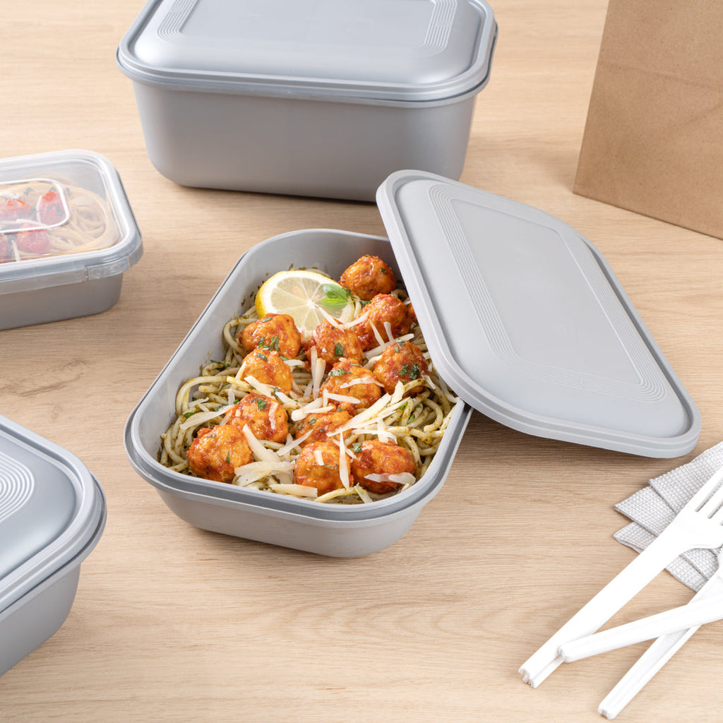 Futura 34 oz Matte Gray Plastic Tamper-Evident Take Out Container - with Lid, Microwavable - 8 3/4" x 6" x 2 1/4" - 100 count box