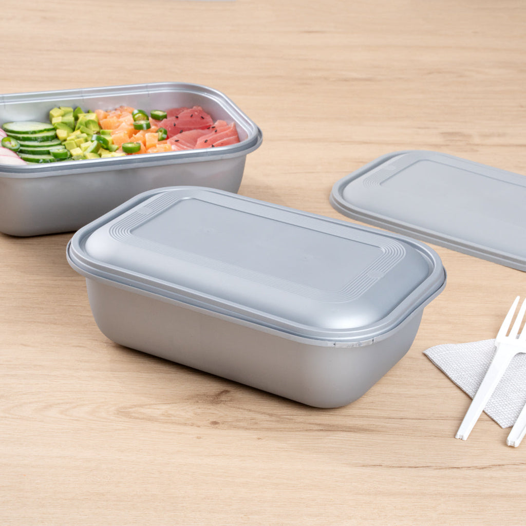 Futura 46 oz Matte Gray Plastic Tamper-Evident Container - with Lid, Microwavable, Inserts Available - 8 3/4" x 6" x 3" - 100 count box
