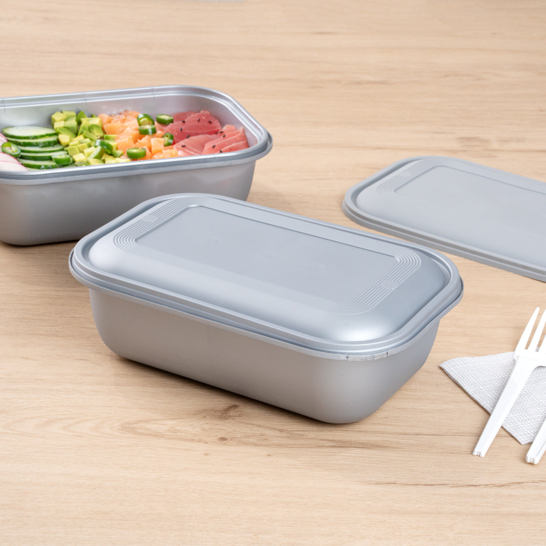 Futura 46 oz Matte Gray Plastic Tamper-Evident Container - with Lid, Microwavable, Inserts Available - 8 3/4" x 6" x 3" - 100 count box
