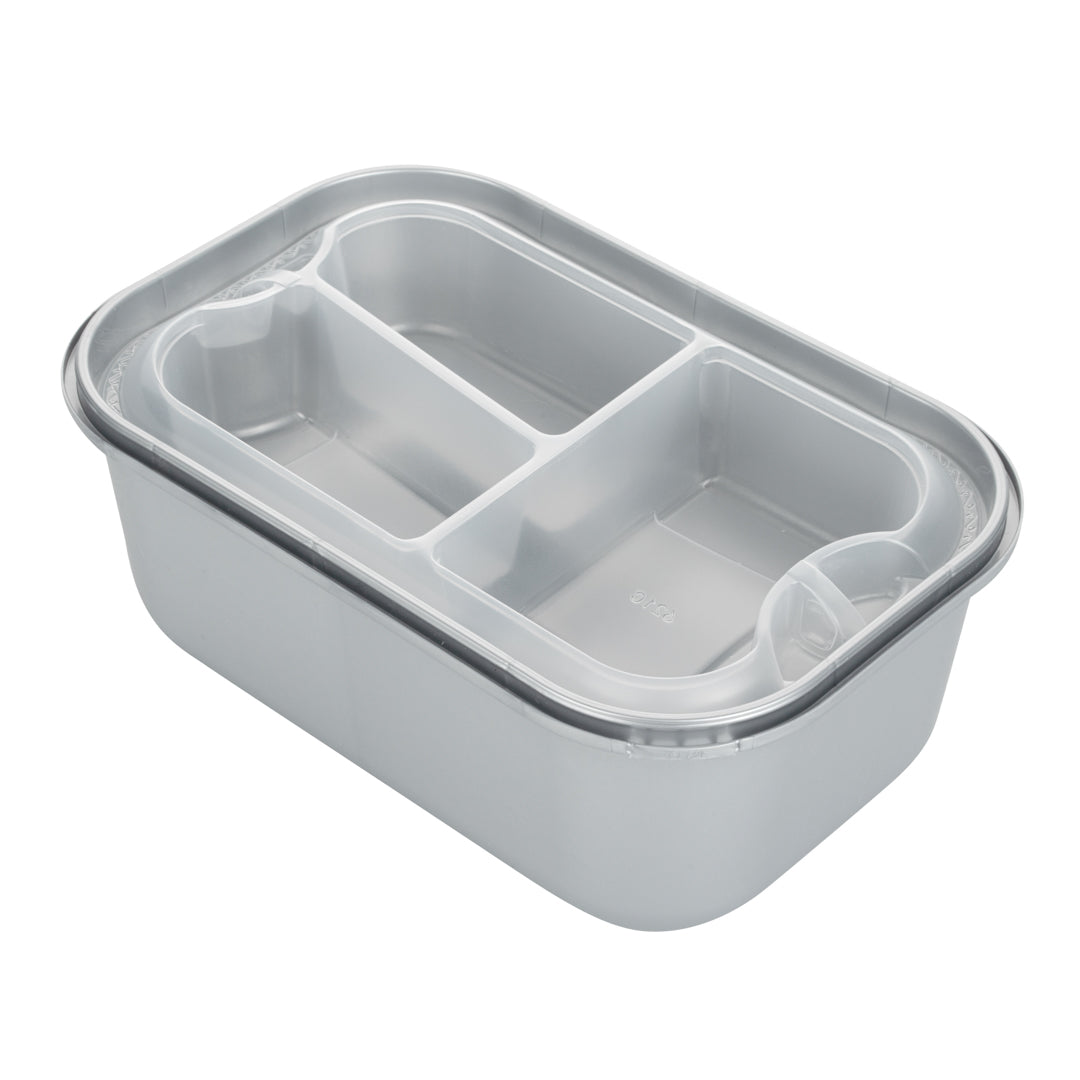 Futura 17 oz Clear Plastic 3-Compartment Insert Tray - Fits 46 oz Container, Microwavable - 100 count box
