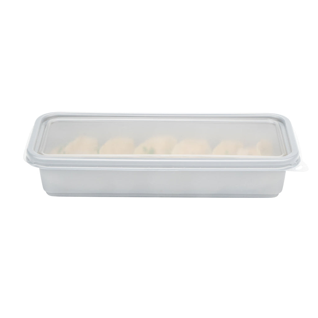 Futura 20 oz Silver Plastic Catering Container - with Clear Lid, Microwavable - 8 3/4" x 3 3/4" x 1 3/4" - 100 count box