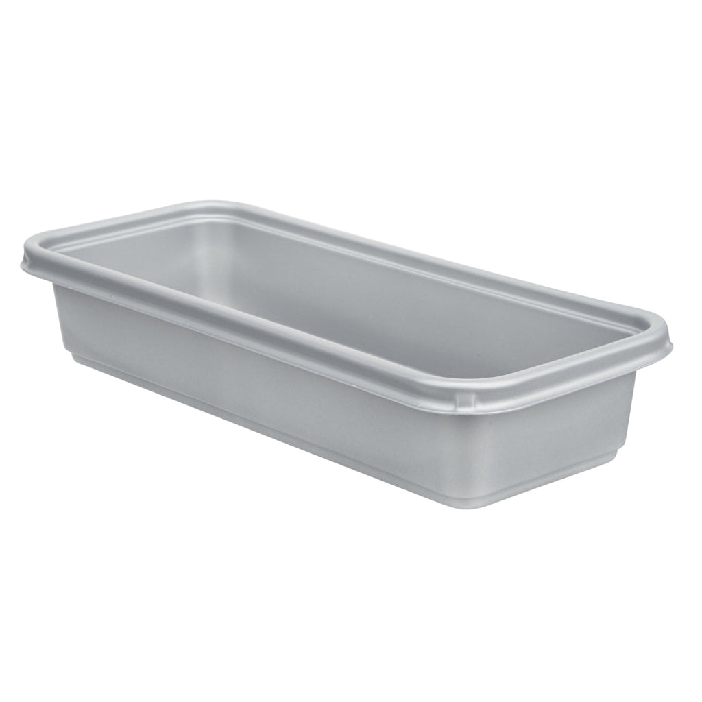 Futura 20 oz Silver Plastic Catering Container - with Clear Lid, Microwavable - 8 3/4" x 3 3/4" x 1 3/4" - 100 count box