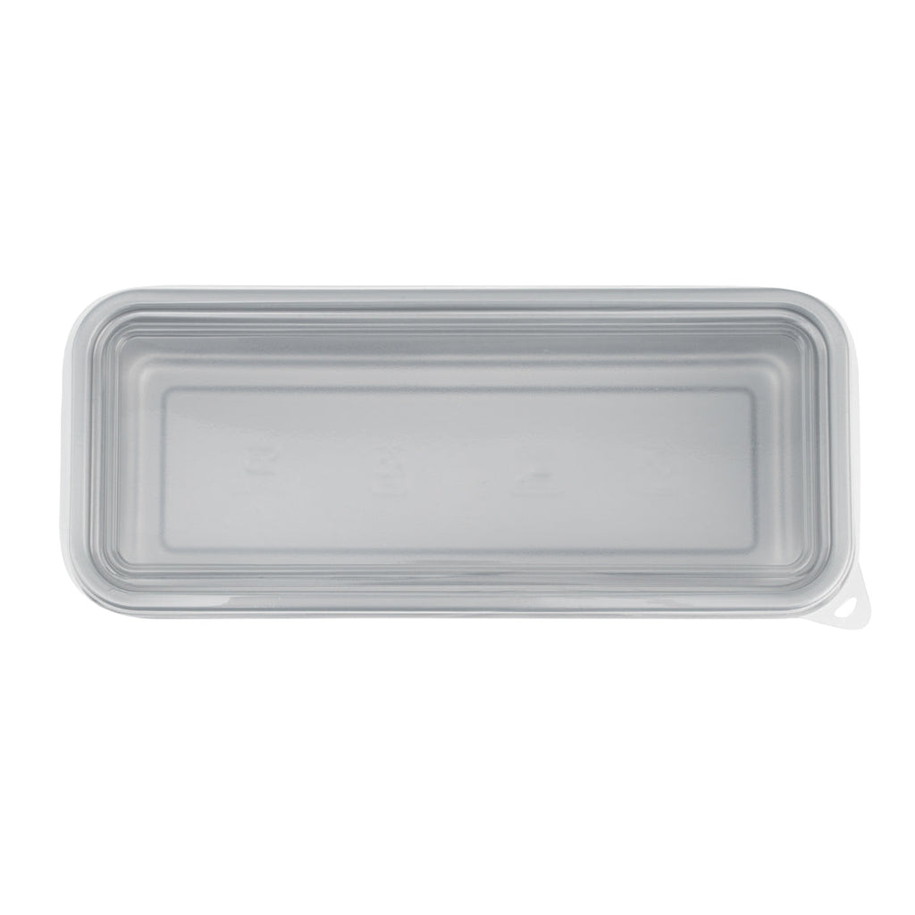 Futura 20 oz Silver Plastic Catering Container - with Clear Lid, Microwavable - 8 3/4" x 3 3/4" x 1 3/4" - 100 count box