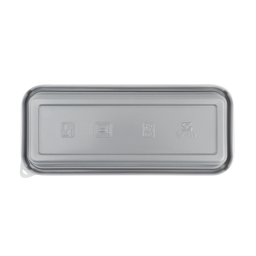 Futura 20 oz Silver Plastic Catering Container - with Clear Lid, Microwavable - 8 3/4" x 3 3/4" x 1 3/4" - 100 count box