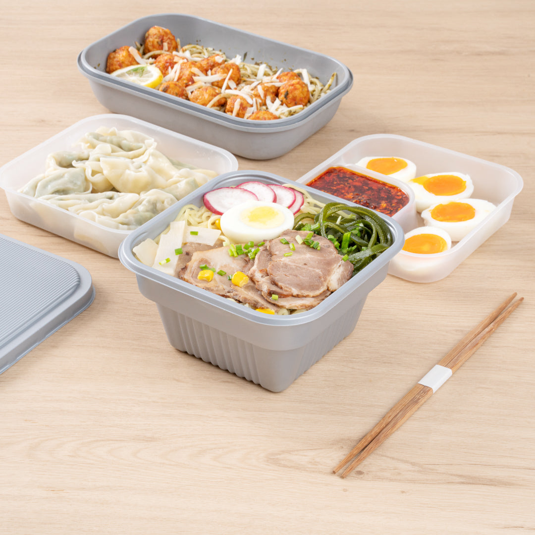 Futura 34 oz Silver Plastic Take Out Bowl - with Lid, Microwavable, Inserts Available - 6" x 6" x 3 1/4" - 100 count box