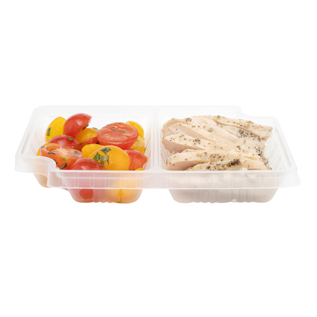 Futura 14 oz Clear Plastic 2-Compartment Insert Tray - Fits 34 oz Box, Microwavable - 100 count box