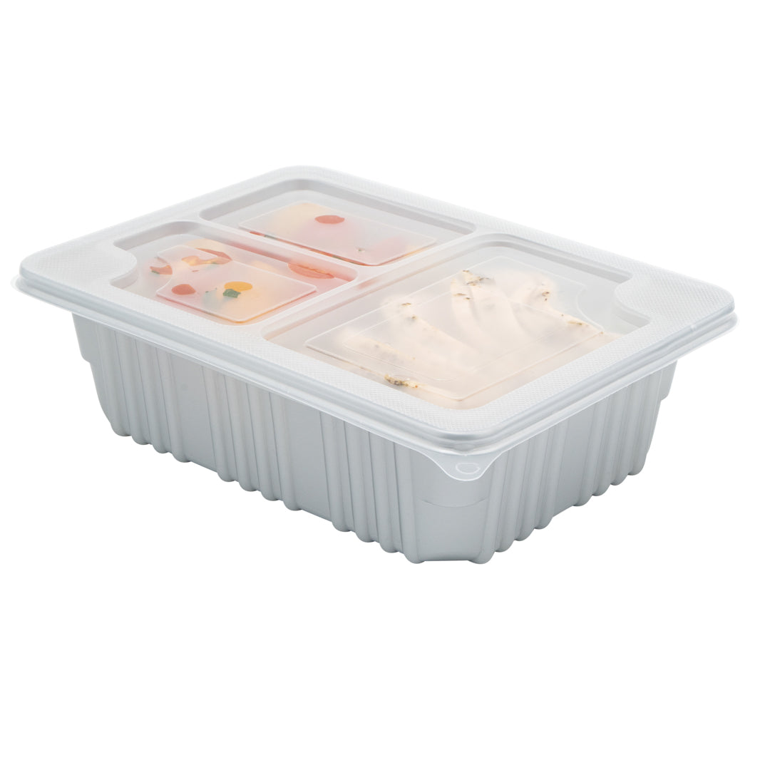 Futura 14 oz Clear Plastic 2-Compartment Insert Tray - Fits 34 oz Box, Microwavable - 100 count box