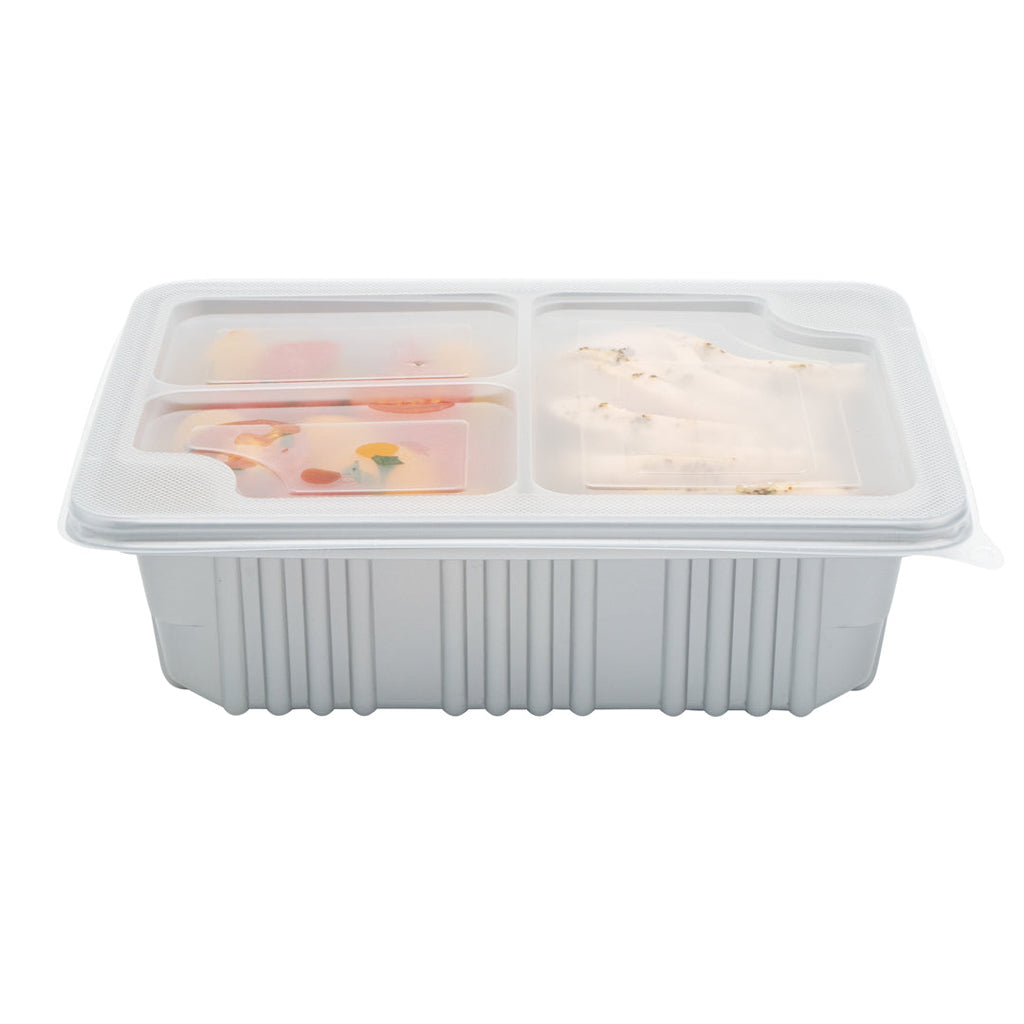 Futura 14 oz Clear Plastic 2-Compartment Insert Tray - Fits 34 oz Box, Microwavable - 100 count box