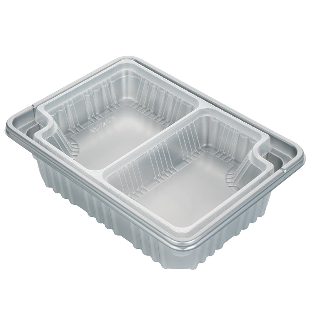 Futura 14 oz Clear Plastic 2-Compartment Insert Tray - Fits 34 oz Box, Microwavable - 100 count box